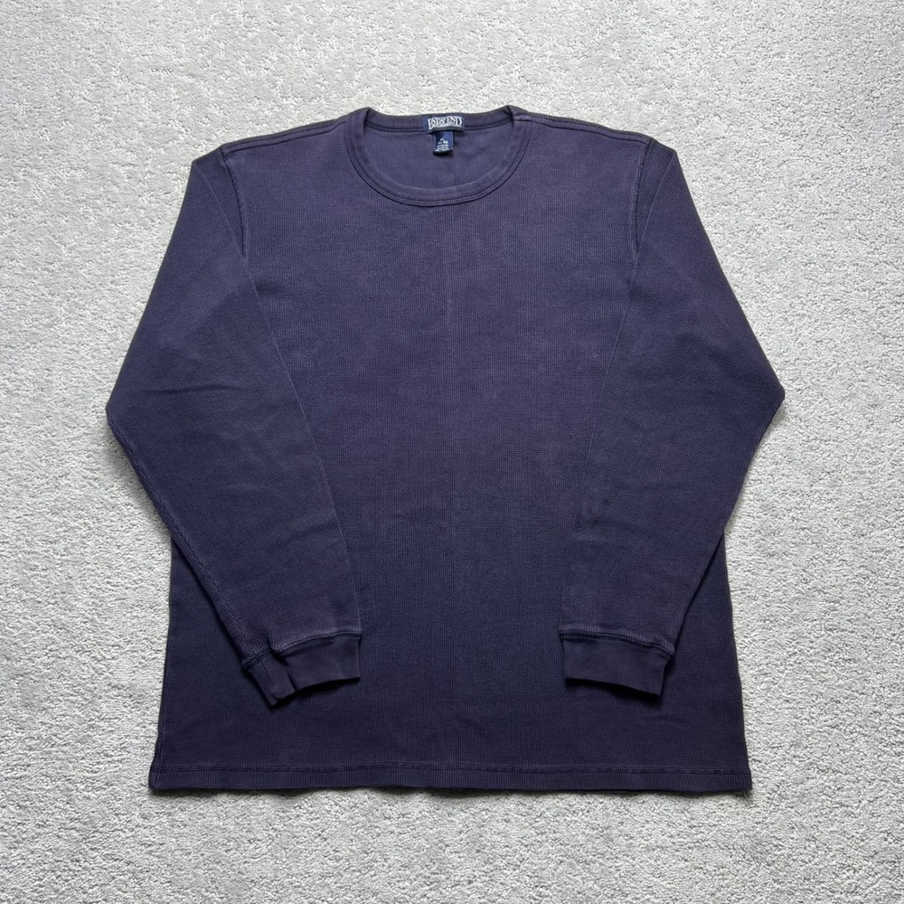 Lands End Thermal Shirt Mens XL Navy Purple Waffle Knit Long Sleeve‎ Heavyweight